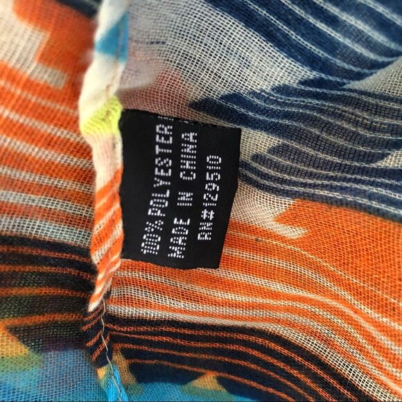 Aztec Pattern Infinity Lightweight Scarf Wrap Orange blue lime - Picture 5 of 7